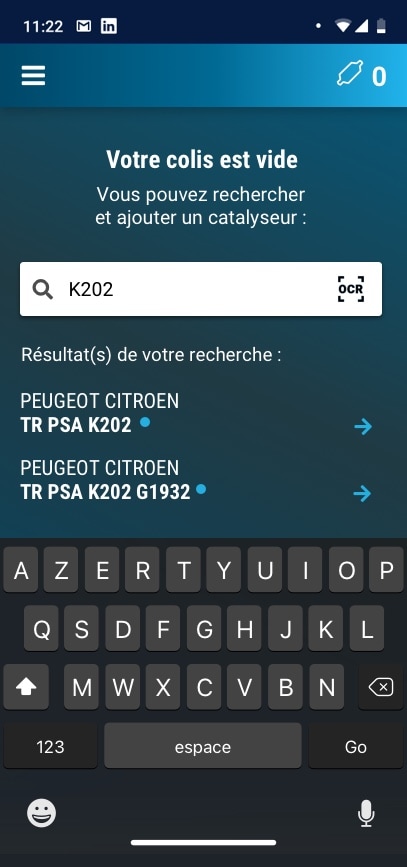 Recherche d'une référence de catalyseur depuis l'application mobile Autocycling